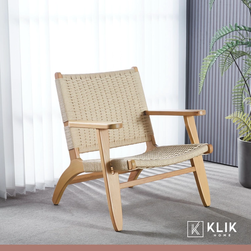 BUTACA KLIK MUEBLES DANESA WEGNER MADERA CAFE CLARO SITIAL HILO CUERDA - 8