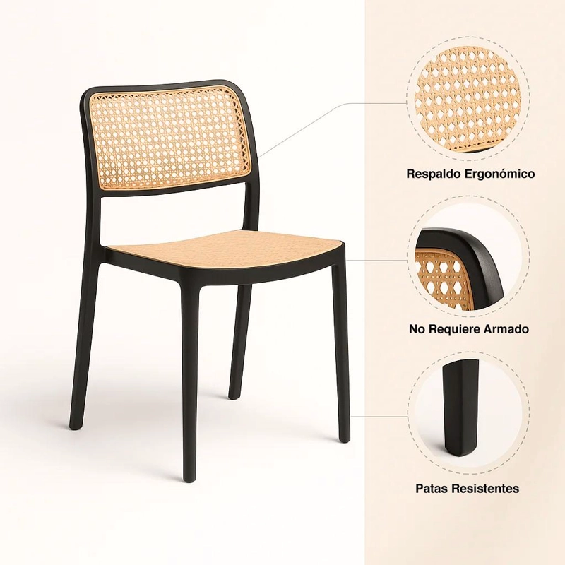 SILLA TERRAZA O COMEDOR KLIK MUEBLES HOFFMAN 1 CUERPO NEGRA ENREJADA - 5