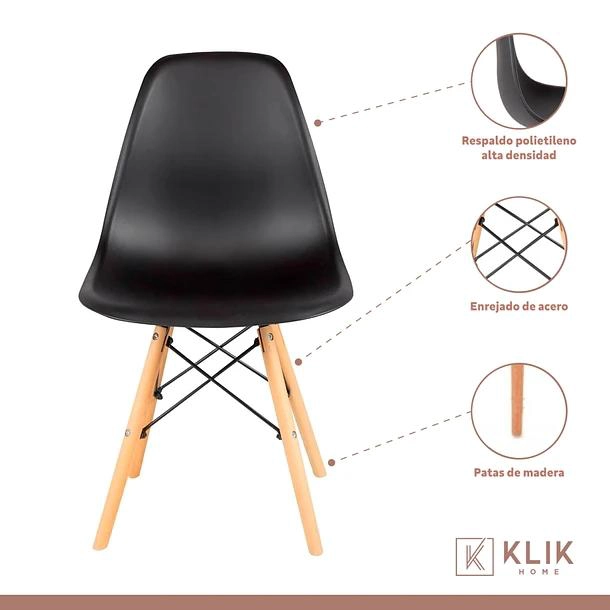 COMEDOR MESA DE VIDRIO NORDICA 140X90 CM + 6 SILLAS EAMES NEGRAS - 3