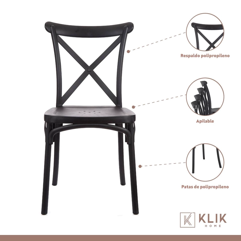 COMEDOR MESA EAMES VIDRIO 80CM + 4 SILLAS CROSSBACK EN COLOR NEGROS - 3