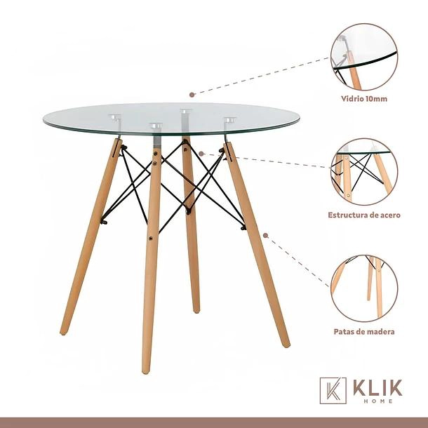 COMEDOR MESA EAMES VIDRIO 80CM + 4 SILLAS CROSSBACK EN COLOR NEGROS - 6