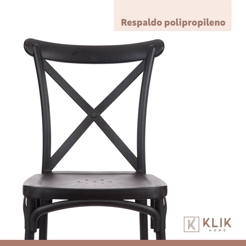 COMEDOR MESA EAMES VIDRIO 80CM + 4 SILLAS CROSSBACK EN COLOR NEGROS - 7