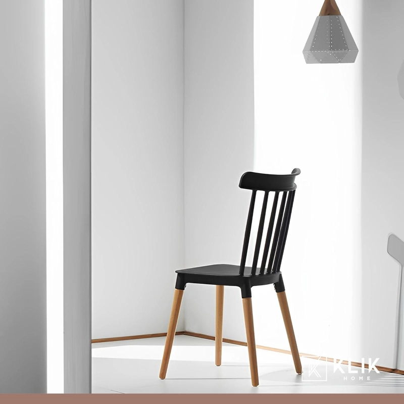COMEDOR MESA REDONDA NEGRA 80CM + 4 SILLAS WINDSOR NEGRAS - 2