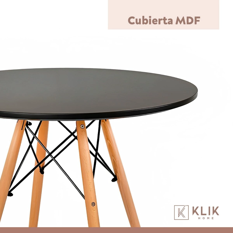COMEDOR MESA REDONDA NEGRA 80CM + 4 SILLAS WINDSOR NEGRAS - 8