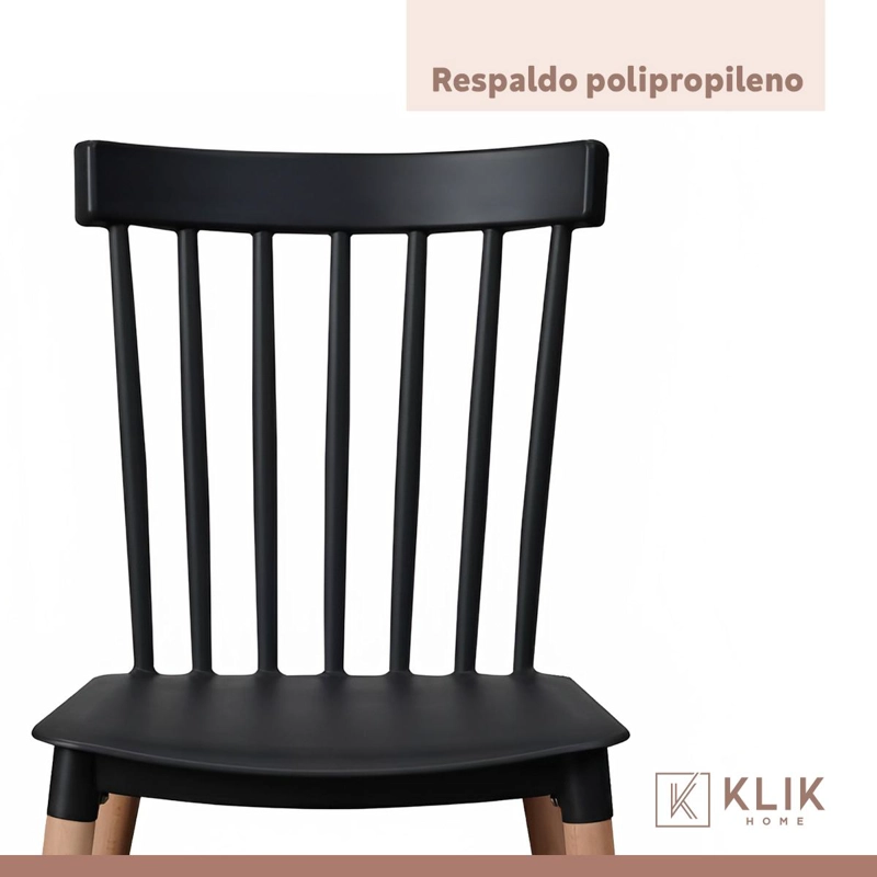 COMEDOR MESA REDONDA VIDRIO 80CM + 4 SILLAS WINDSOR NEGRAS - 7