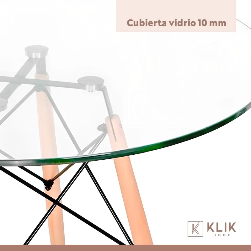 COMEDOR MESA REDONDA VIDRIO 80CM + 4 SILLAS WINDSOR NEGRAS - 8