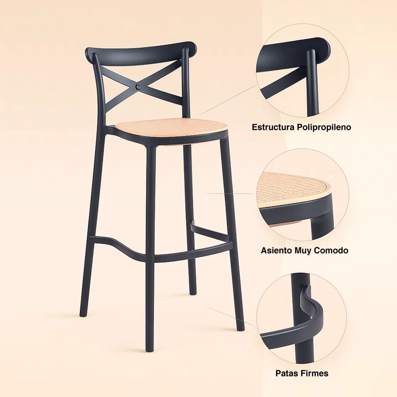 TABURETES KLIK MUEBLES CROSSBACK 1 CUERPO NEGROS PACK 4 DANUBIO - 5