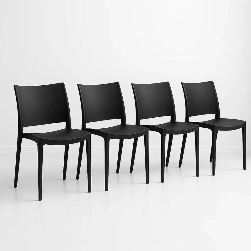 PACK DE 4 SILLAS DE TERRAZA EXTERIOR TIPO RESTAURANTE - NEGRAS - 1