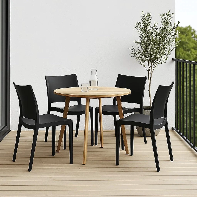 PACK DE 4 SILLAS DE TERRAZA EXTERIOR TIPO RESTAURANTE - NEGRAS - 3