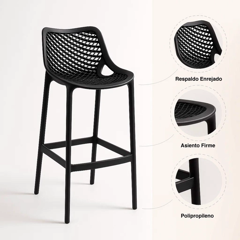 PACK DE 4 TABURETES PISO DE BAR AIR BERLIN - NEGROS - 5