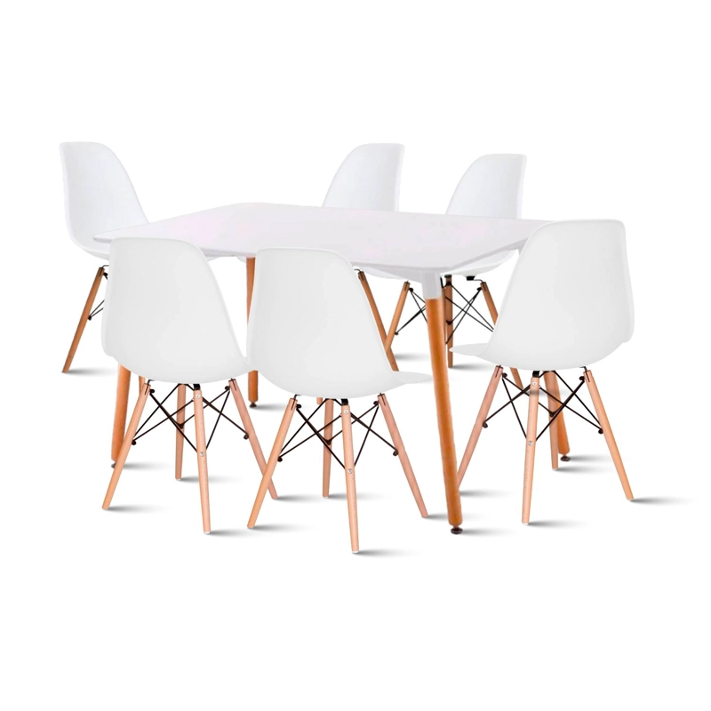 COMEDOR MESA DE 120X80 RECTANGULAR EN COLOR BLANCO + 6 SILLAS EAMES - - 1