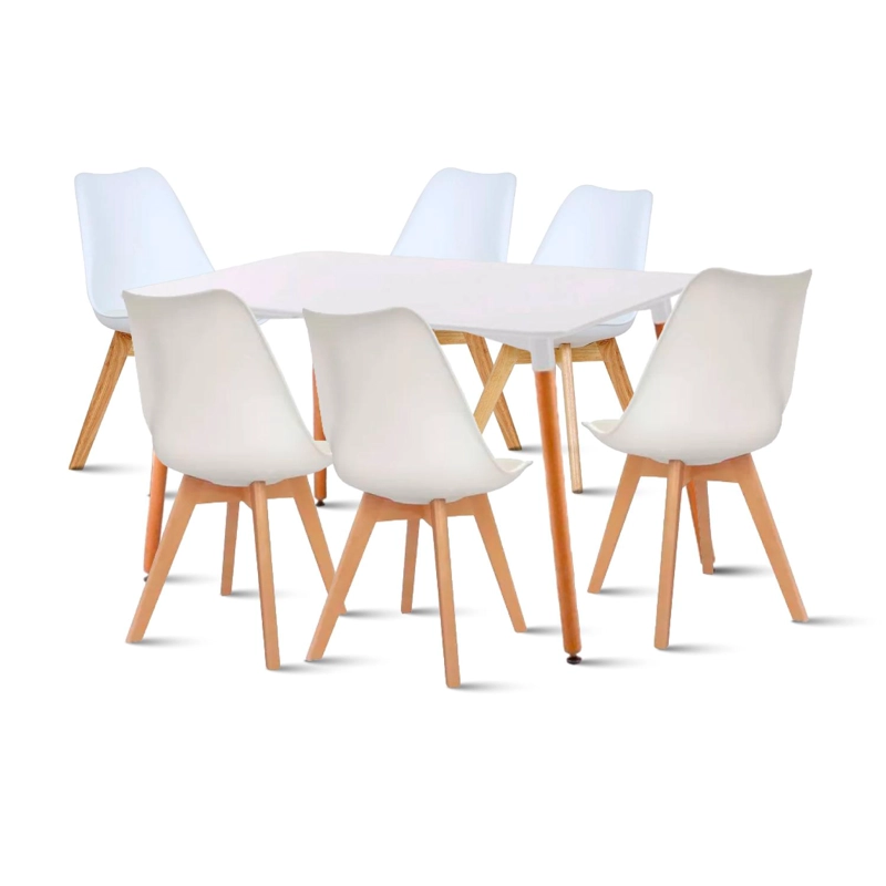 COMEDOR MESA DE 120X80 RECTANGULAR BLANCA + 6 SILLAS TULIP - BLANCAS - 1