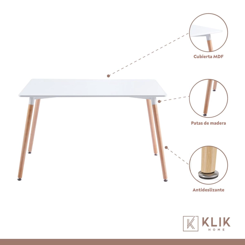 COMEDOR MESA DE 120X80 RECTANGULAR BLANCA + 6 SILLAS TULIP - BLANCAS - 4