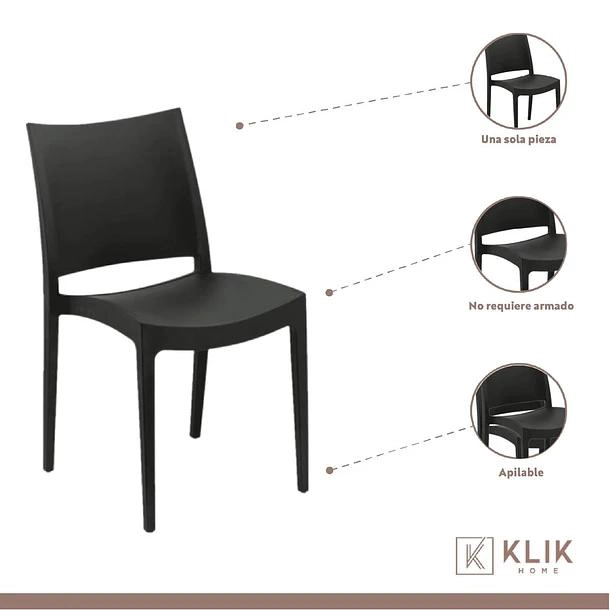 COMEDOR MESA EAMES DE VIDRIO 100CM + 4 SILLAS DE TERRAZA EXTERIOR - NEGRAS - 3