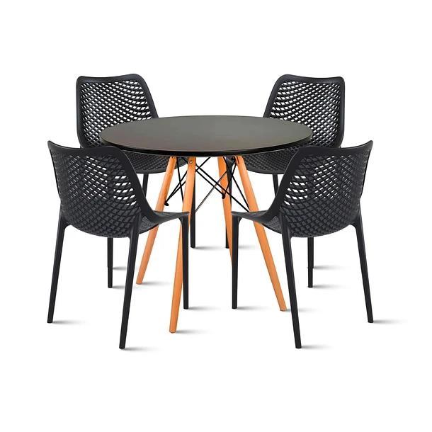 COMEDOR MESA EAMES REDONDA 80CM NEGRA + 4 SILLAS BERLIN - NEGRAS - 1