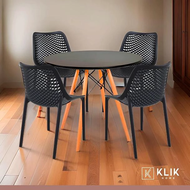 COMEDOR MESA EAMES REDONDA 80CM NEGRA + 4 SILLAS BERLIN - NEGRAS - 2