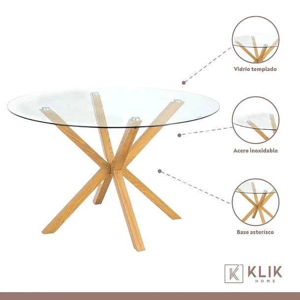 COMEDOR REDONDA DE VIDRIO CROSS 120CM + 5 SILLAS CROSSBACK MADERA - 4