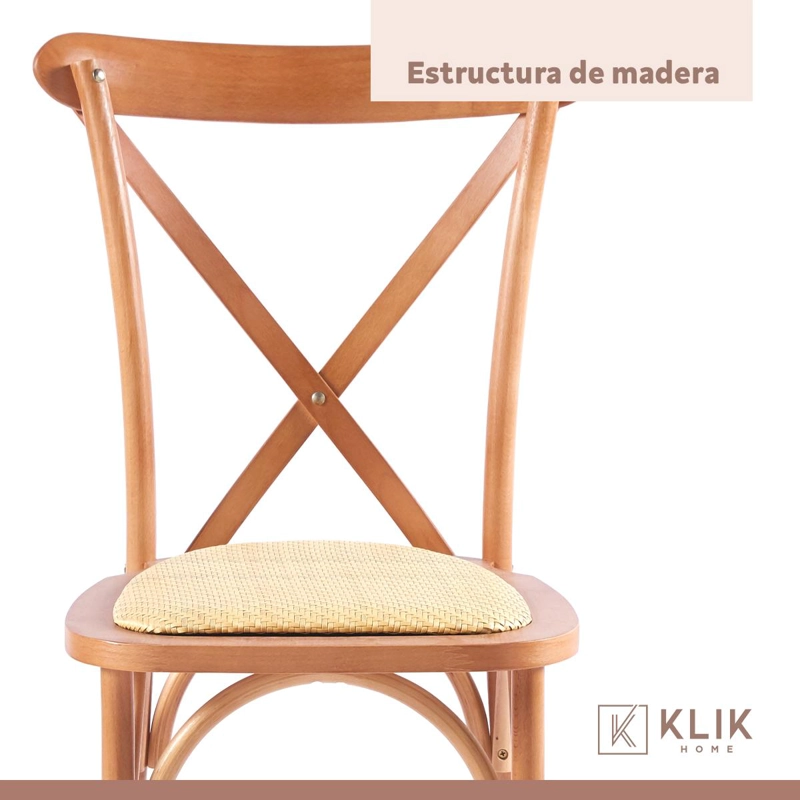 COMEDOR REDONDA DE VIDRIO CROSS 120CM + 5 SILLAS CROSSBACK MADERA - 7