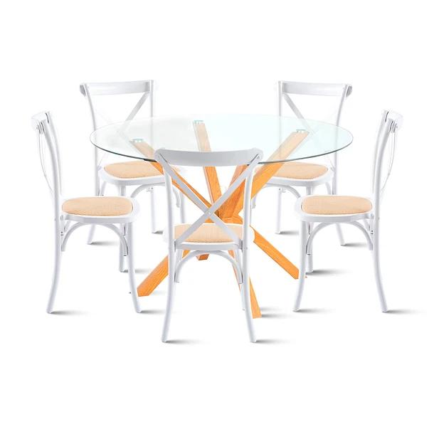 COMEDOR REDONDA VIDRIO CROSS 120CM + 5 SILLA CROSSBACK MADER - 1