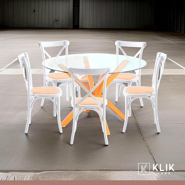 COMEDOR REDONDA VIDRIO CROSS 120CM + 5 SILLA CROSSBACK MADER - 2