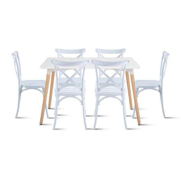 COMEDOR RECTANGULAR BLANCO 120X80CM + 6 SILLA CROSSBACK DANUBIO BLANCA - 1