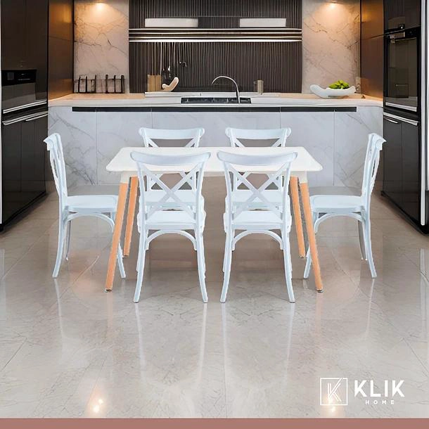 COMEDOR RECTANGULAR BLANCO 120X80CM + 6 SILLA CROSSBACK DANUBIO BLANCA - 2