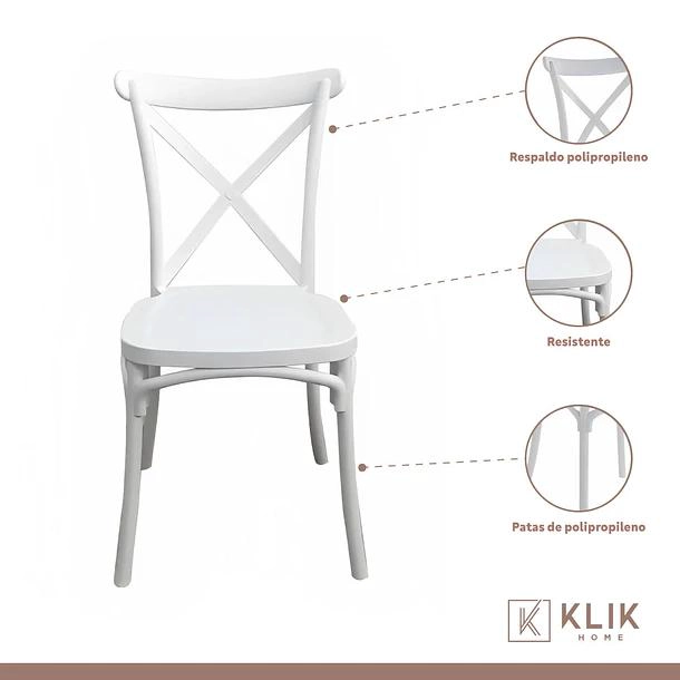 COMEDOR RECTANGULAR BLANCO 120X80CM + 6 SILLA CROSSBACK DANUBIO BLANCA - 3