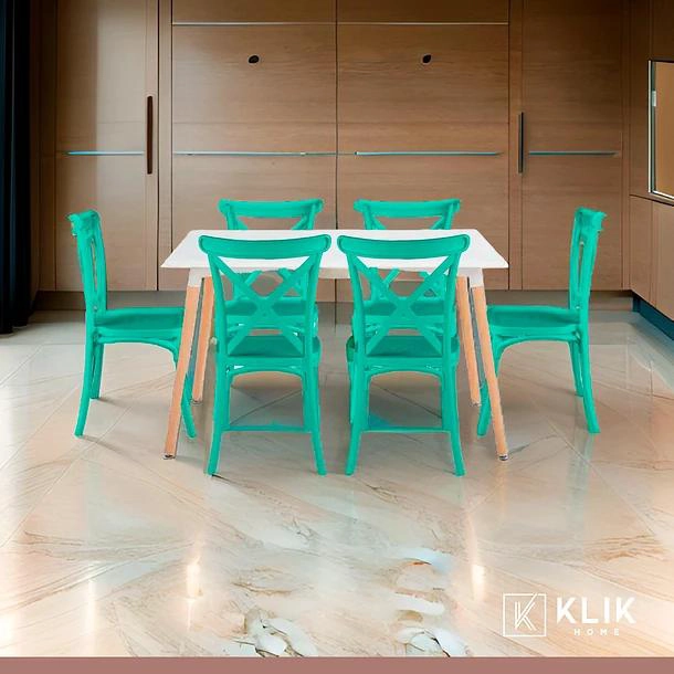 COMEDOR RECTANGULAR EN COLOR BLANCO 120X80CMS + 6 SILLA CROSSBACK DAN - 2