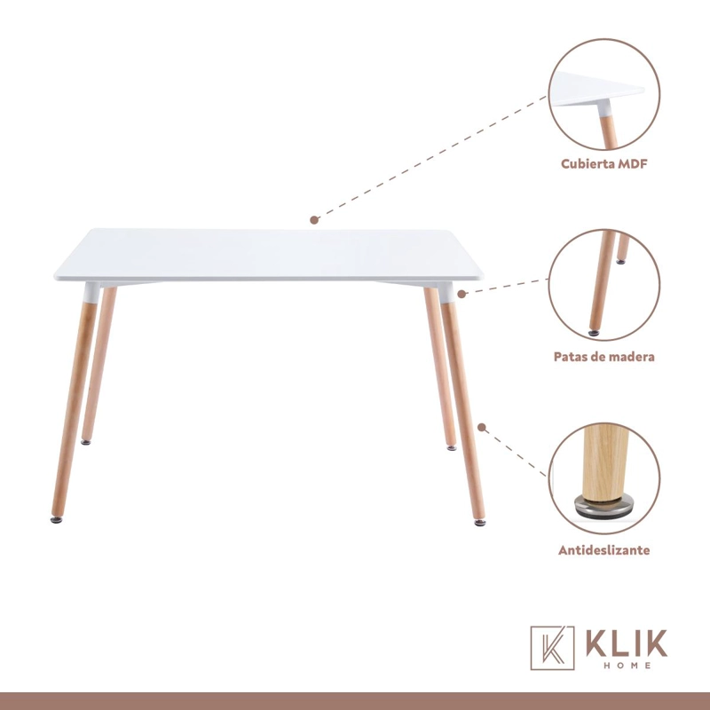 COMEDOR RECTANGULAR EN COLOR BLANCO 120X80CMS + 6 SILLA CROSSBACK DAN - 4