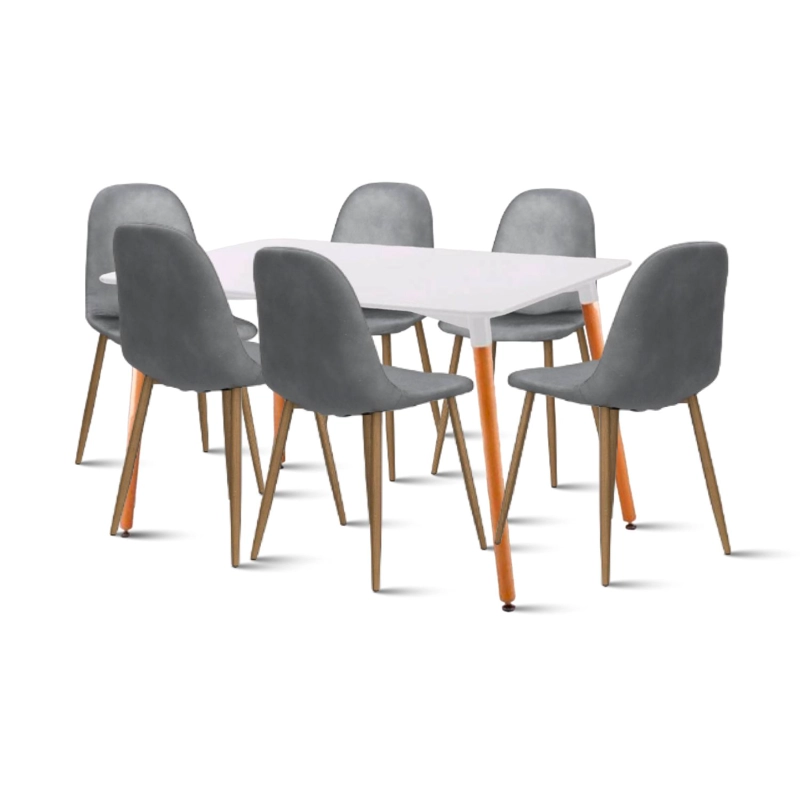 COMEDOR BLANCO 120X80CM + 6 SILLAS SPOON VELVET GRIS - 1