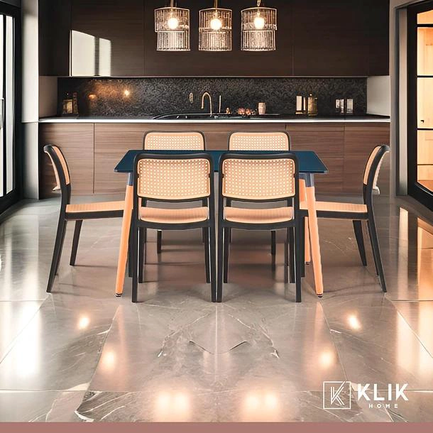 COMEDOR MESA 120X80 RECTANGULAR NEGRA + 6 SILLAS DE COMEDOR ENREJADA - 2