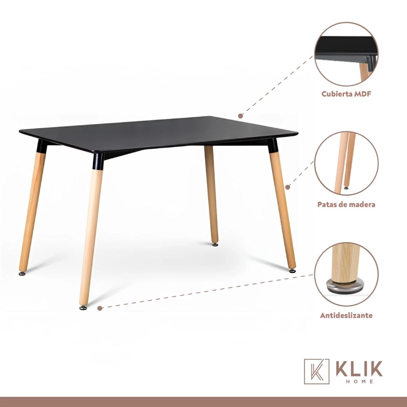 COMEDOR MESA 120X80 RECTANGULAR NEGRA + 6 SILLAS DE COMEDOR ENREJADA - 4