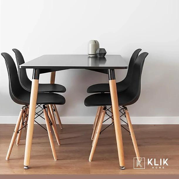 COMEDOR MESA 120X80 RECTANGULAR NEGRA + 6 SILLAS DE COMEDOR ENREJADA - 8