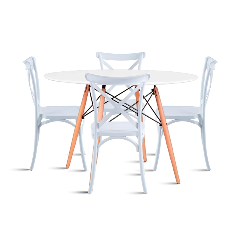COMEDOR EAMES 80CM REDONDA EN COLOR BLANCO + 4 SILLAS CROSSBACK DANUB - 1