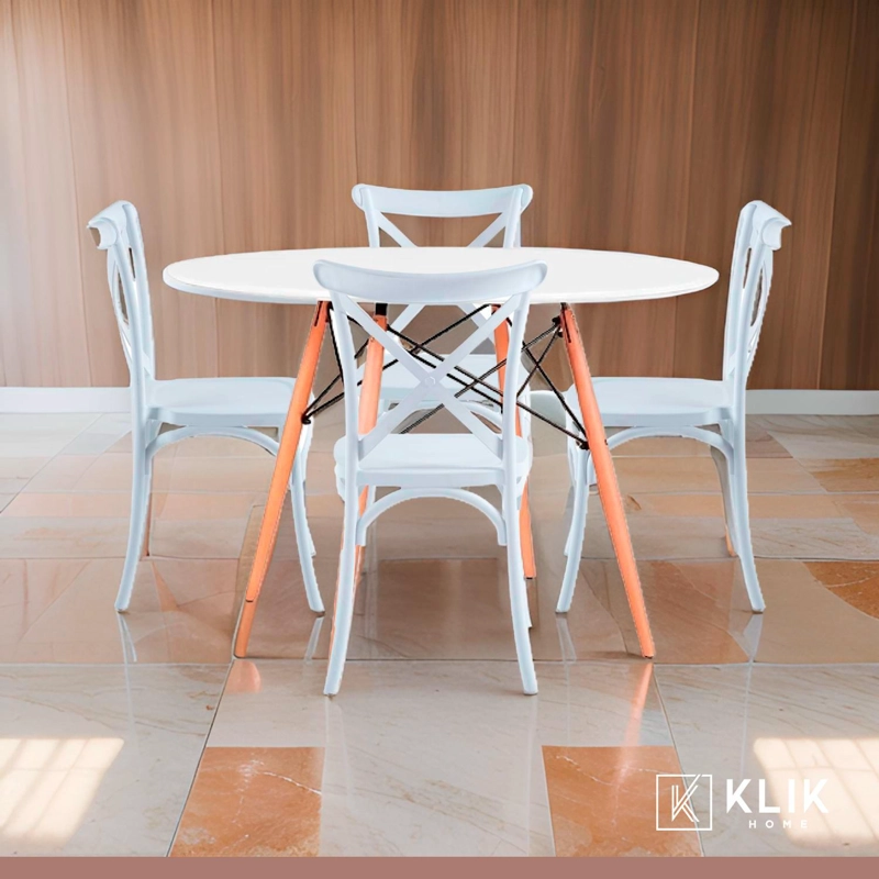 COMEDOR EAMES 80CM REDONDA EN COLOR BLANCO + 4 SILLAS CROSSBACK DANUB - 2