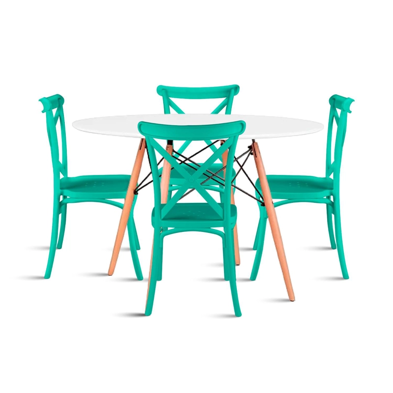COMEDOR EAMES 80CM REDONDA EN COLOR BLANCO + 4 SILLAS CROSSBACK DANUB - 1