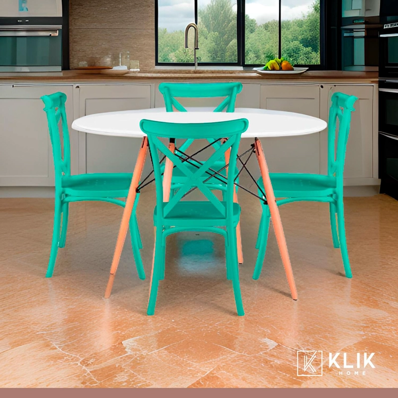 COMEDOR EAMES 80CM REDONDA EN COLOR BLANCO + 4 SILLAS CROSSBACK DANUB - 2
