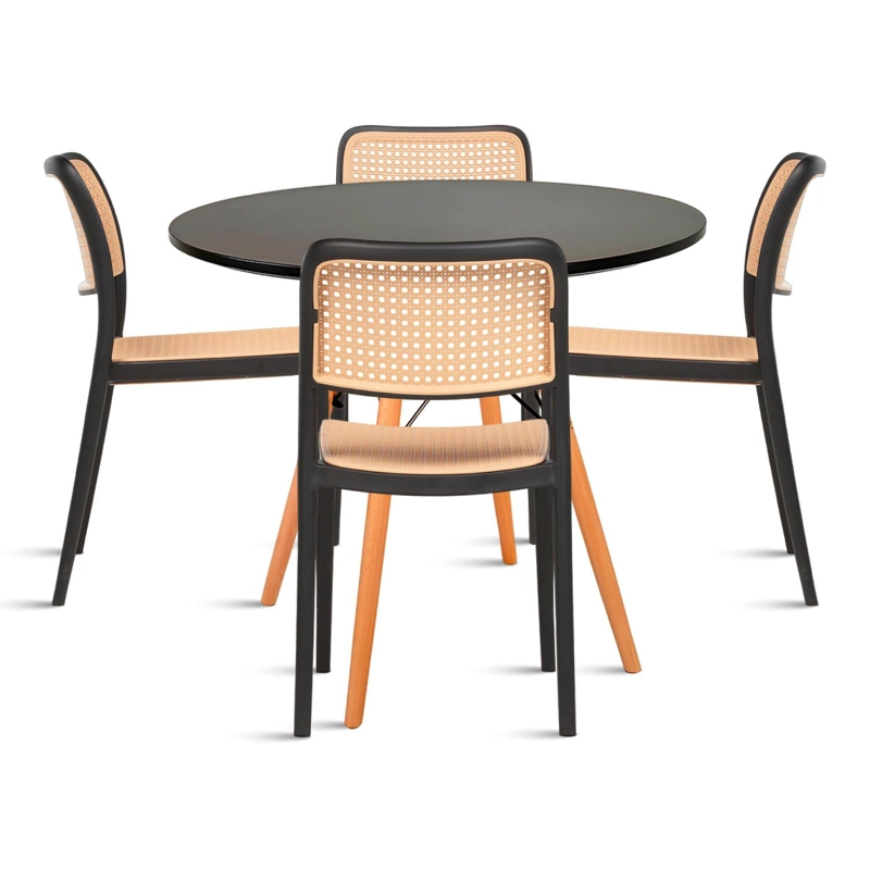 COMEDOR EAMES 80CM REDONDA NEGRA + 4 SILLAS DE COMEDOR ENREJADA - 1