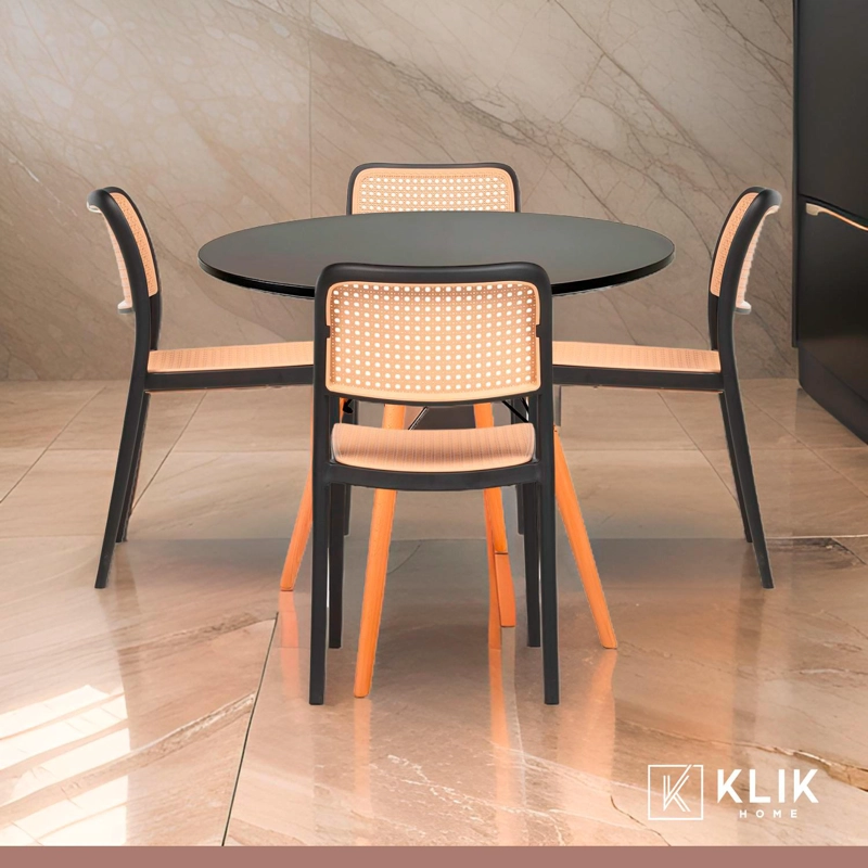COMEDOR EAMES 80CM REDONDA NEGRA + 4 SILLAS DE COMEDOR ENREJADA - 2