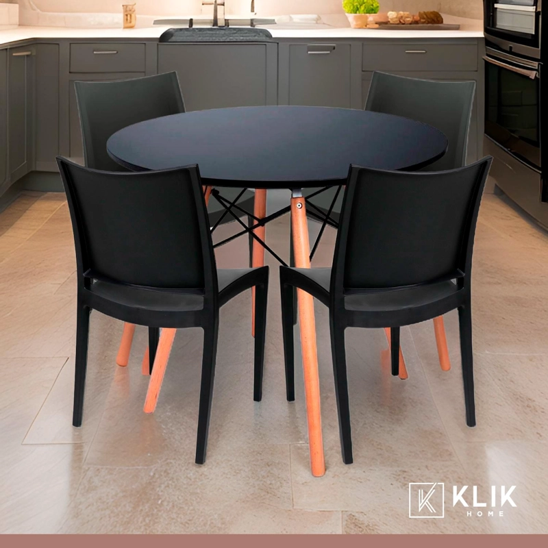 COMEDOR EAMES 100CM REDONDA EN COLOR NEGRO + 4 SILLAS TIPO RESTAURANT - 2