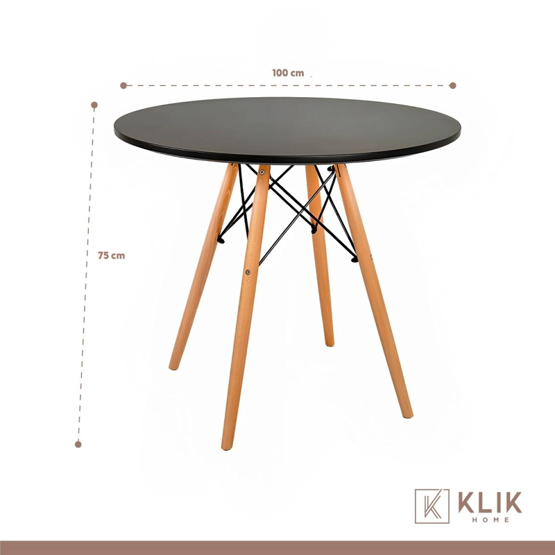 COMEDOR EAMES 100CM REDONDA EN COLOR NEGRO + 4 SILLAS TIPO RESTAURANT - 6