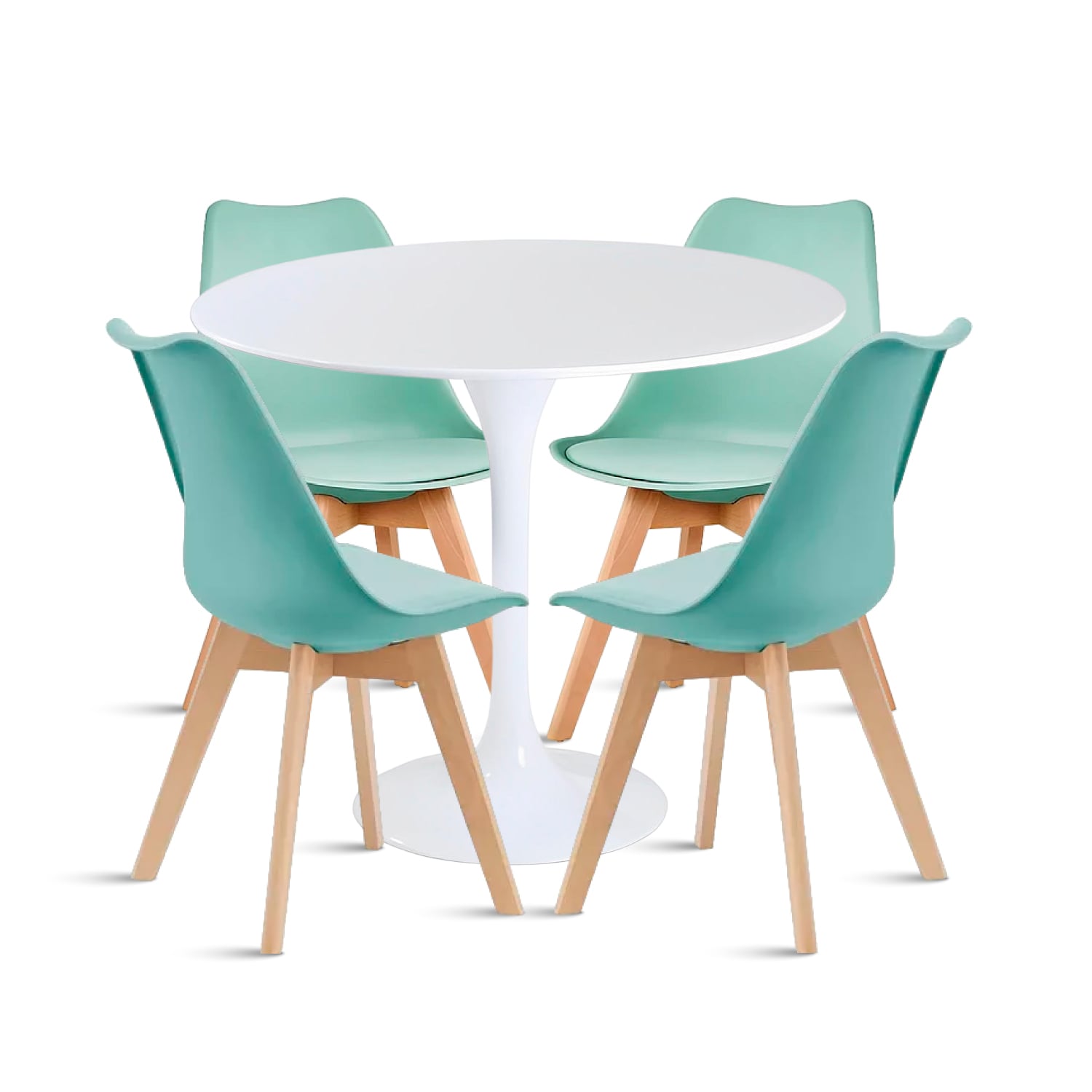 COMEDOR MESA TULIP BLANCA + 4 SILLAS TULIP ACOLCHADA - MENTA - 1