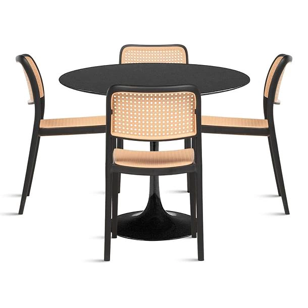 COMEDOR MESA TULIP NEGRA + 4 SILLAS COMEDOR ENREJADA NEGRA - 1