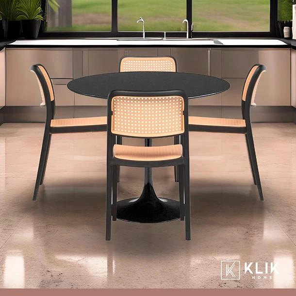 COMEDOR MESA TULIP NEGRA + 4 SILLAS COMEDOR ENREJADA NEGRA - 2