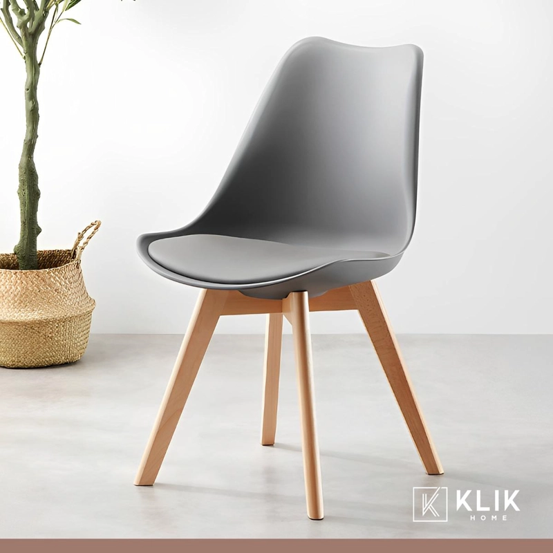 COMEDOR REDONDO DE VIDRIO CROSS 120CM + 5 SILLA TULIP ACOLCHADA - GRIS - 2