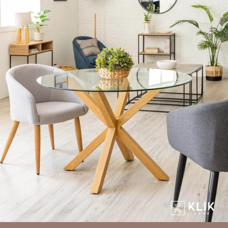 COMEDOR REDONDO DE VIDRIO CROSS 120CM + 5 SILLA TULIP ACOLCHADA - GRIS - 8