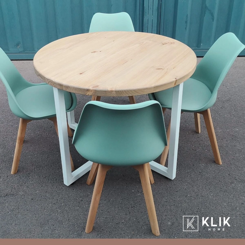 COMEDOR REDONDO DE VIDRIO CROSS 120CM + 5 SILLA TULIP ACOLCHADA - MENTA - 2