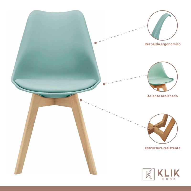 COMEDOR REDONDO DE VIDRIO CROSS 120CM + 5 SILLA TULIP ACOLCHADA - MENTA - 4