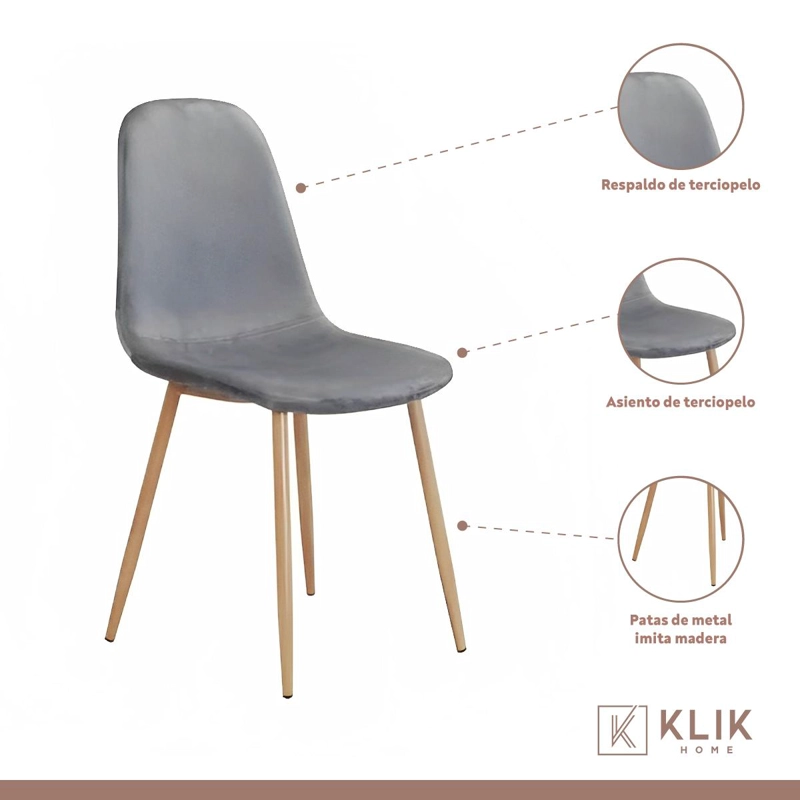 COMEDOR REDONDO VIDRIO CROSS 120CM + 5 SILLAS VELVET GRIS - 4