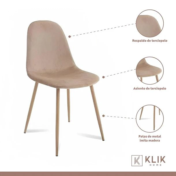 COMEDOR REDONDO DE VIDRIO CROSS 120CM + 5 SILLA SPOON VELVET - BEIGE - 3